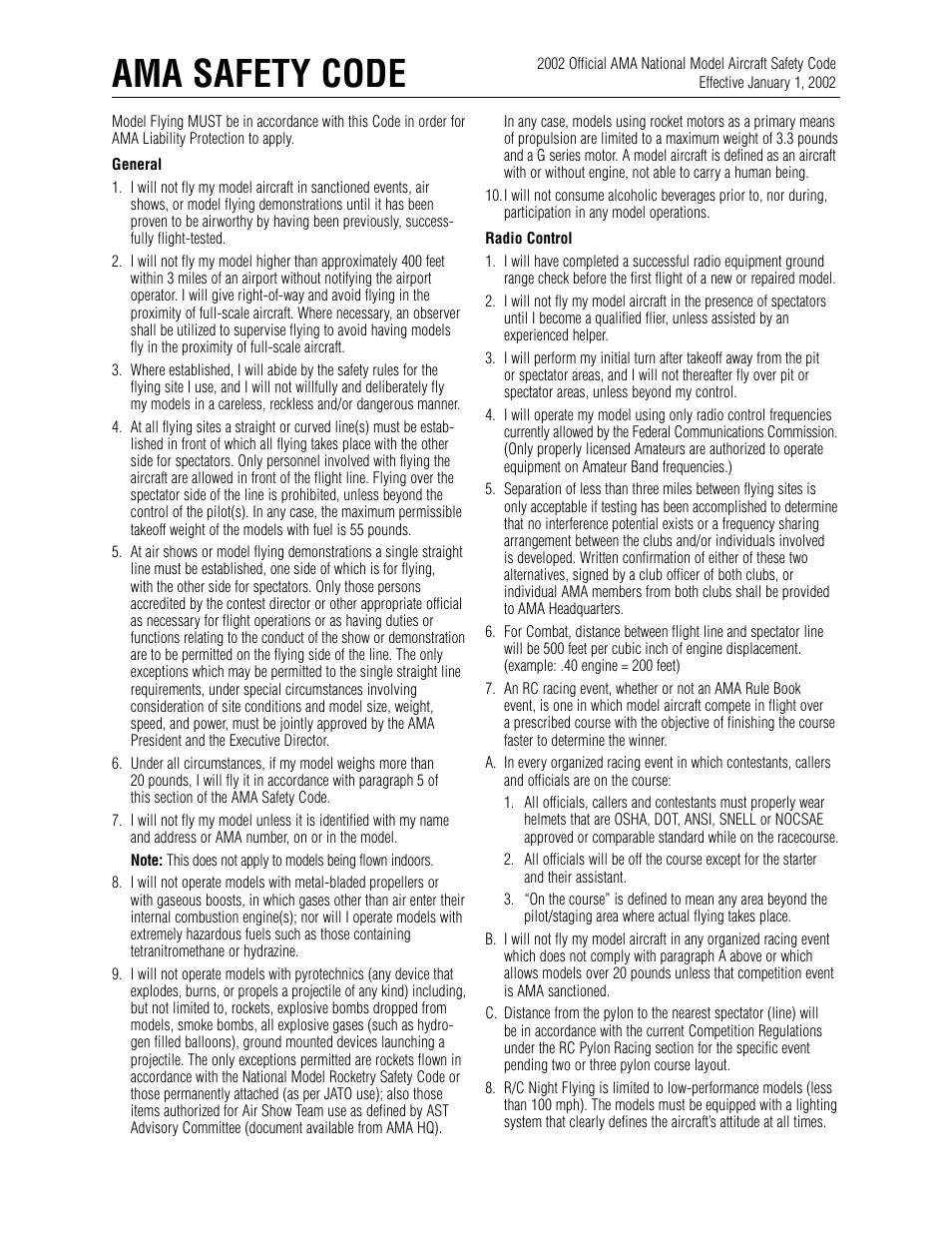 Ama safety code | E-flite Ascent EP Park Glider ARF User Manual | Page 21 / 23