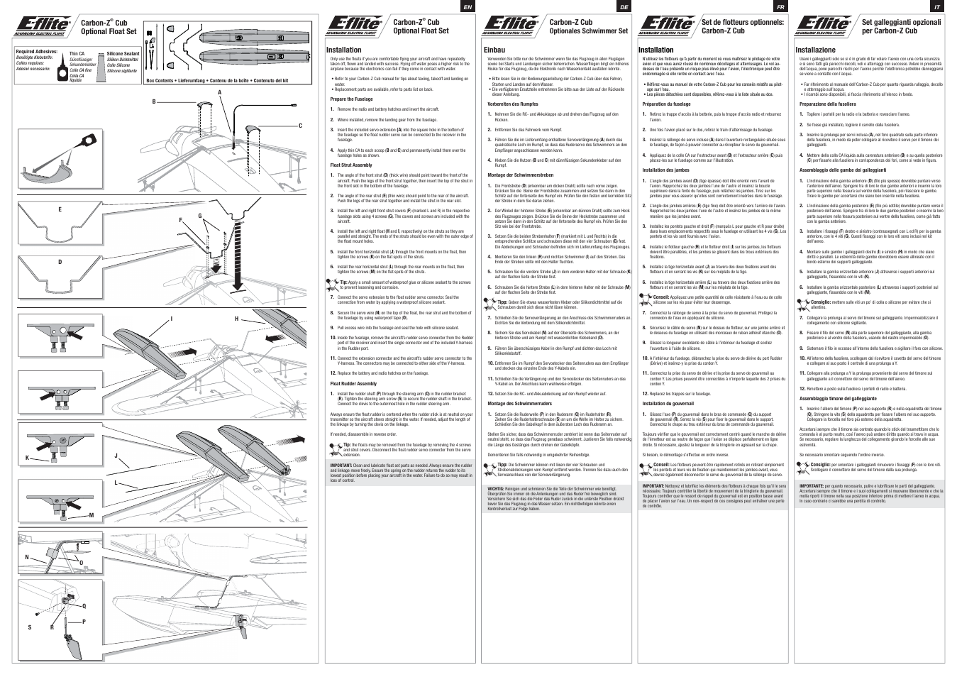 E-flite Carbon-Z Cub PNP Float Set User Manual | 2 pages