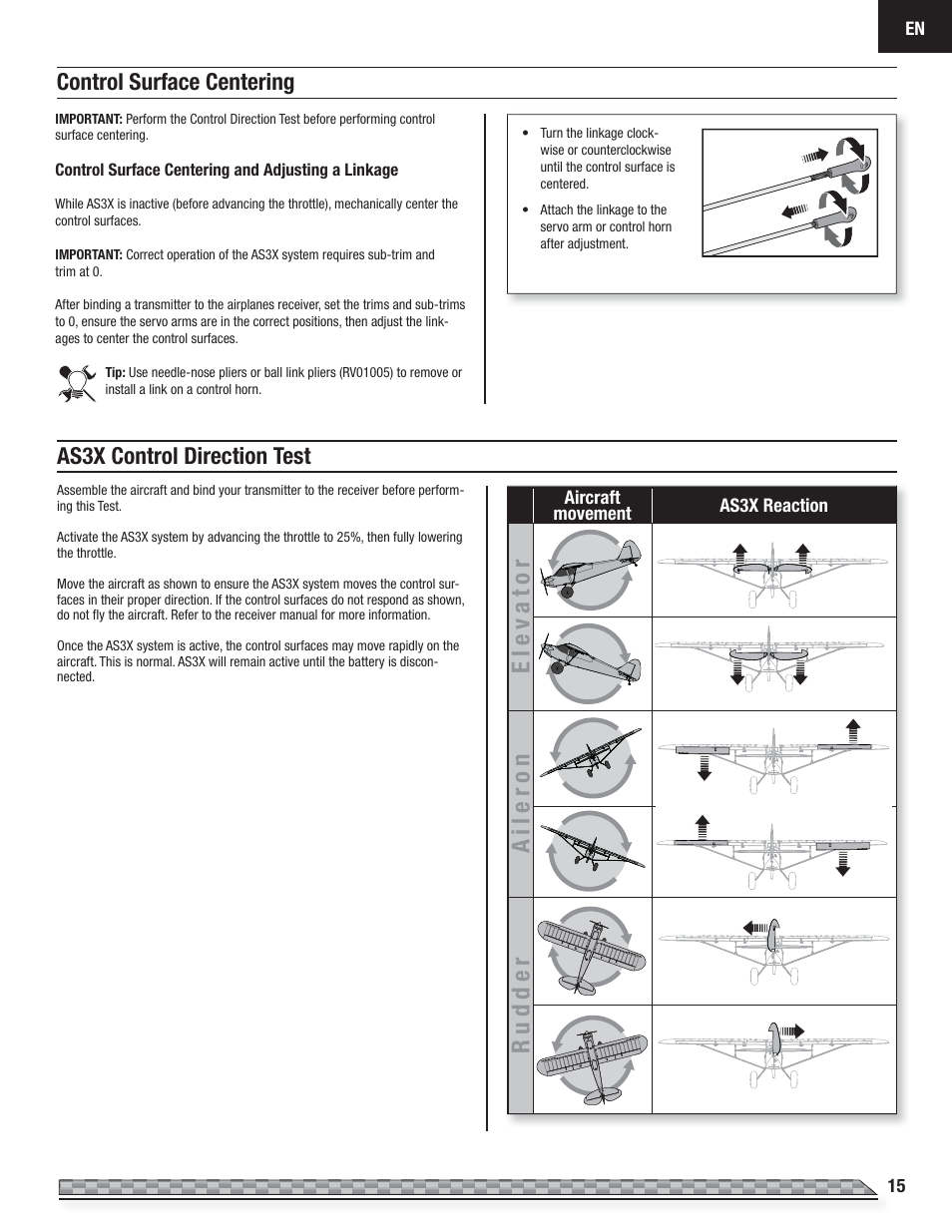 Elev ator aileron rudder | E-flite Carbon-Z Cub PNP User Manual | Page 15 / 27