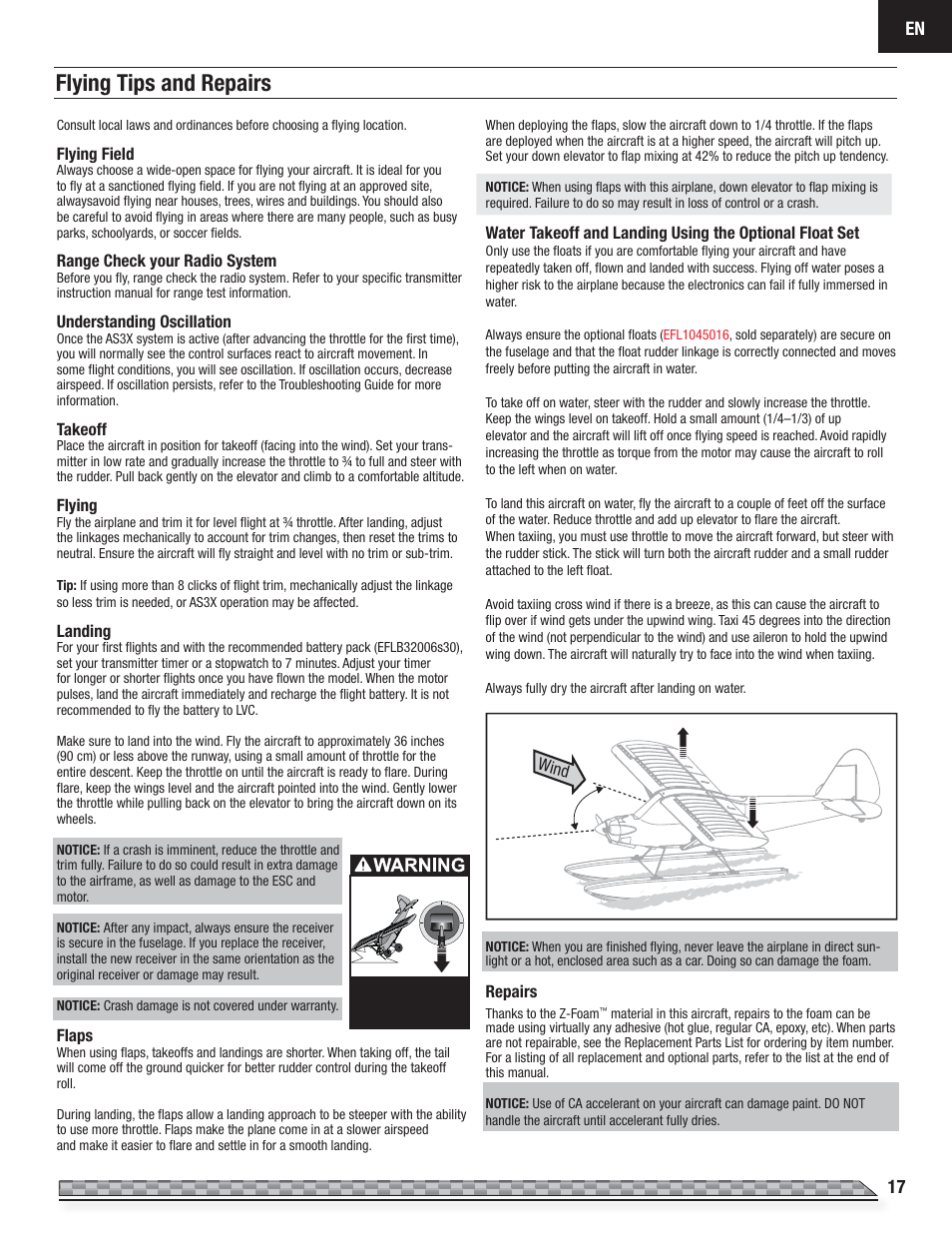 Flying tips and repairs | E-flite Carbon-Z Cub PNP User Manual | Page 17 / 27