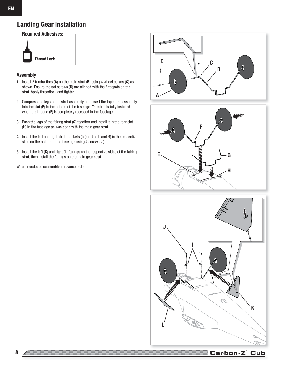 Landing gear installation | E-flite Carbon-Z Cub PNP User Manual | Page 8 / 27