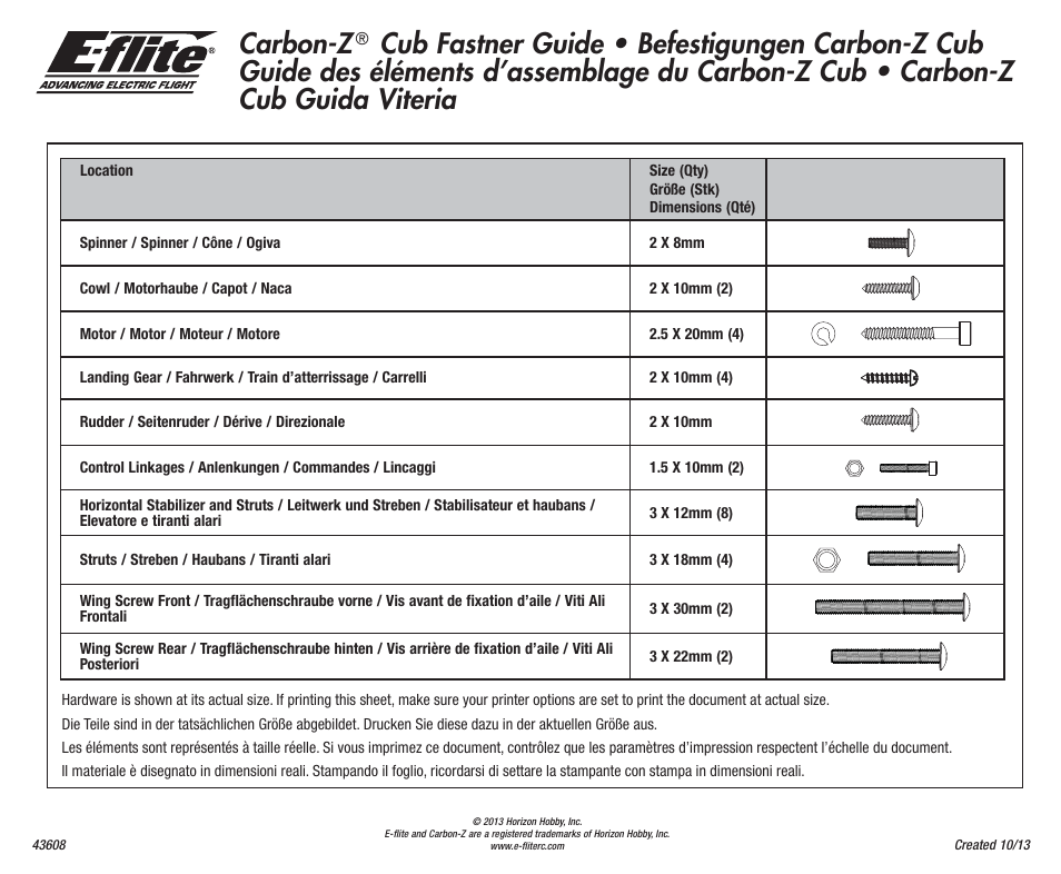 E-flite Carbon-Z Cub PNP Addendum User Manual | 1 page
