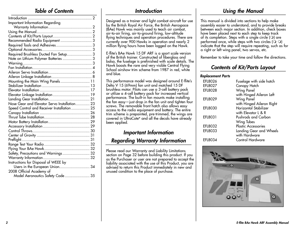 E-flite BAe Hawk 15 DF ARF User Manual | Page 2 / 36