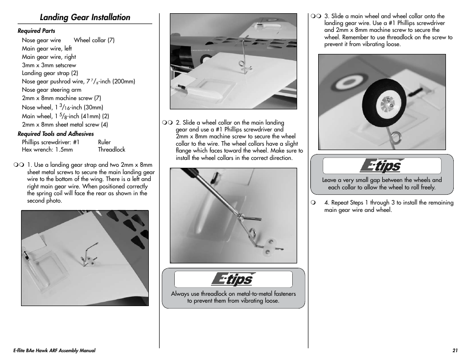 Landing gear installation | E-flite BAe Hawk 15 DF ARF User Manual | Page 21 / 36