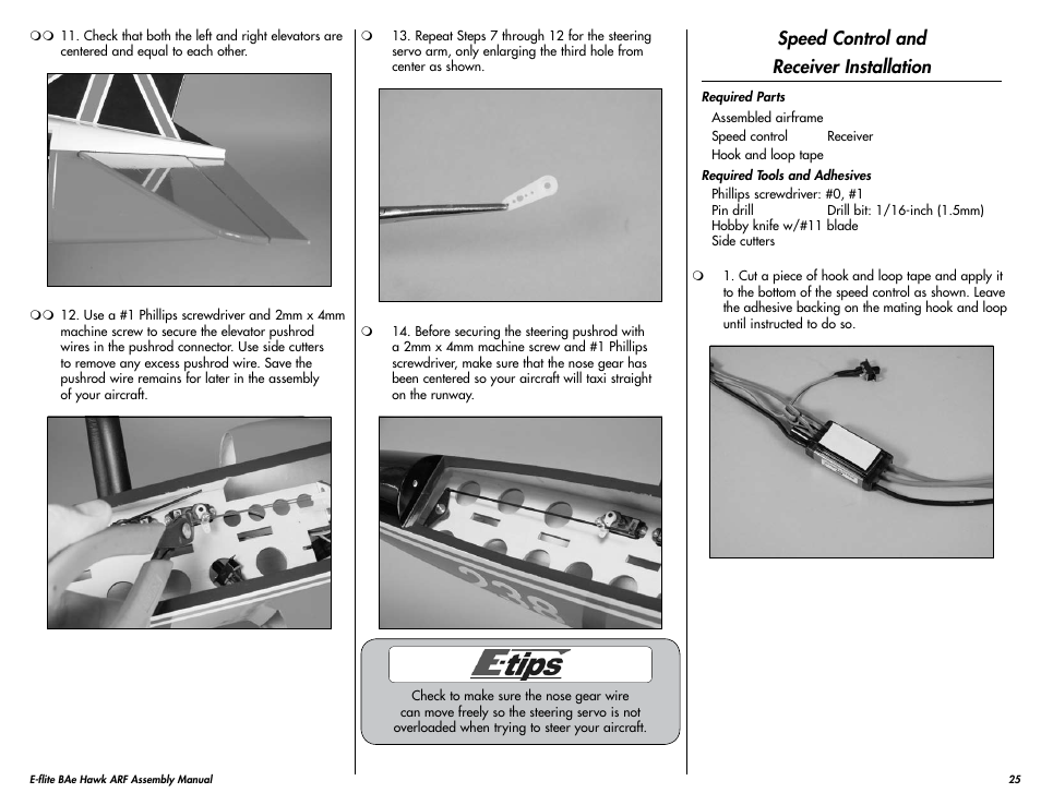 Speed control and receiver installation | E-flite BAe Hawk 15 DF ARF User Manual | Page 25 / 36