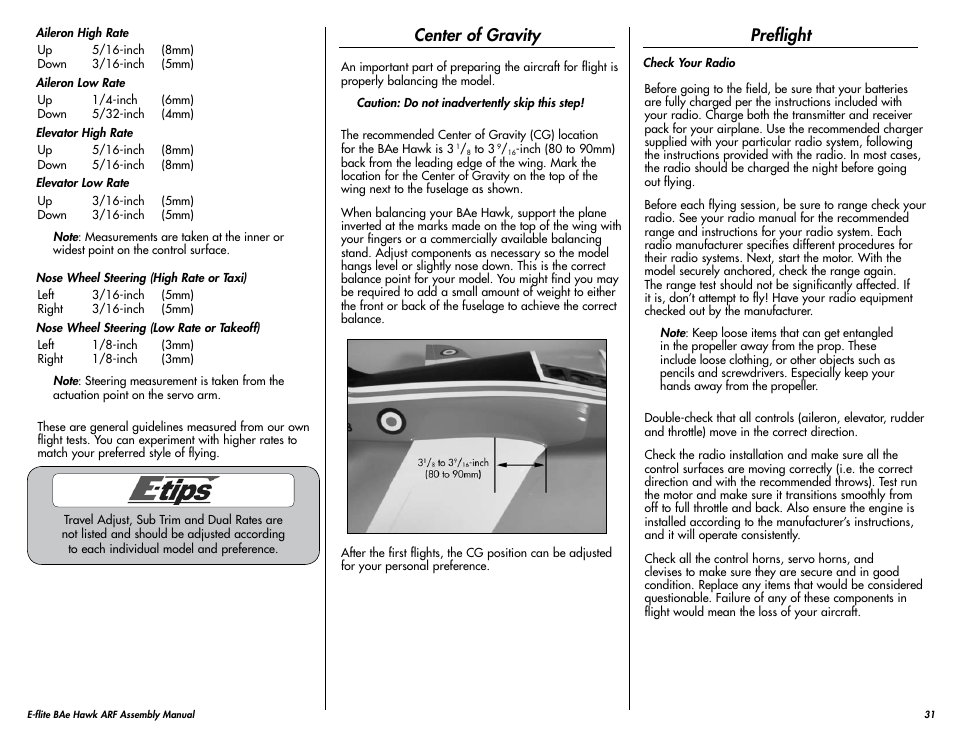 Center of gravity, Preflight | E-flite BAe Hawk 15 DF ARF User Manual | Page 31 / 36