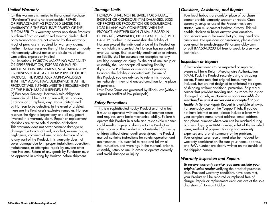 E-flite BAe Hawk 15 DF ARF User Manual | Page 33 / 36