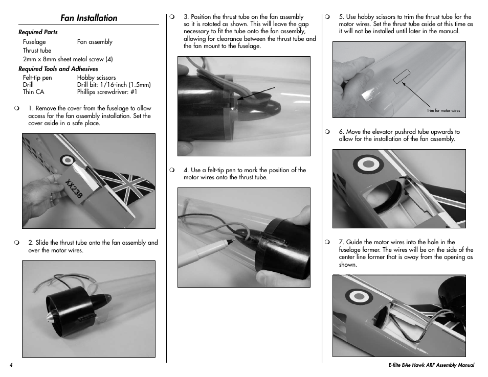 Fan installation | E-flite BAe Hawk 15 DF ARF User Manual | Page 4 / 36