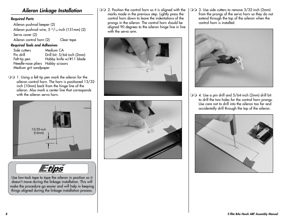 Aileron linkage installation | E-flite BAe Hawk 15 DF ARF User Manual | Page 8 / 36
