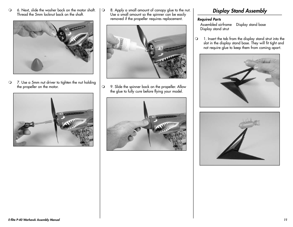 Display stand assembly | E-flite P-40 Warhawk 300 ARF User Manual | Page 11 / 20