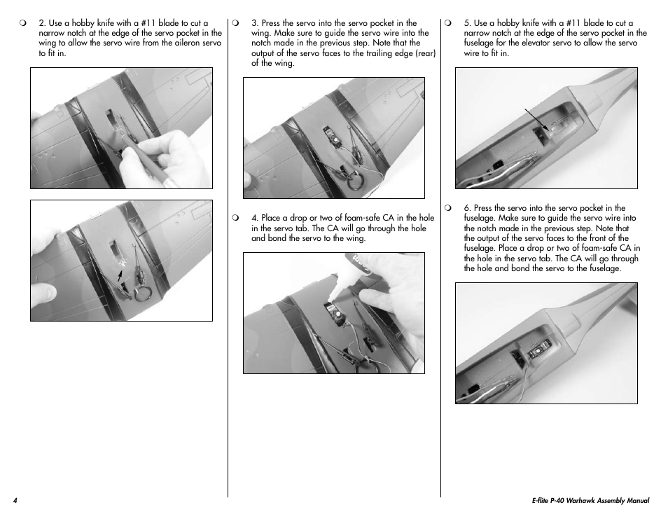 E-flite P-40 Warhawk 300 ARF User Manual | Page 4 / 20