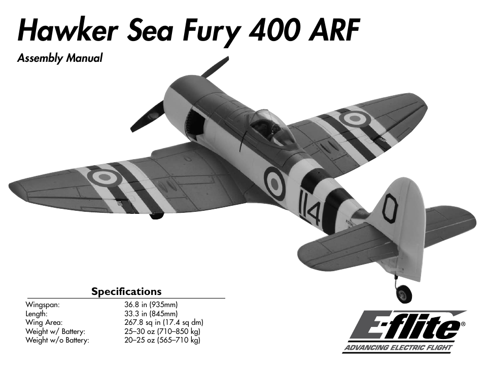 E-flite Hawker Sea Fury 400 ARF User Manual | 40 pages