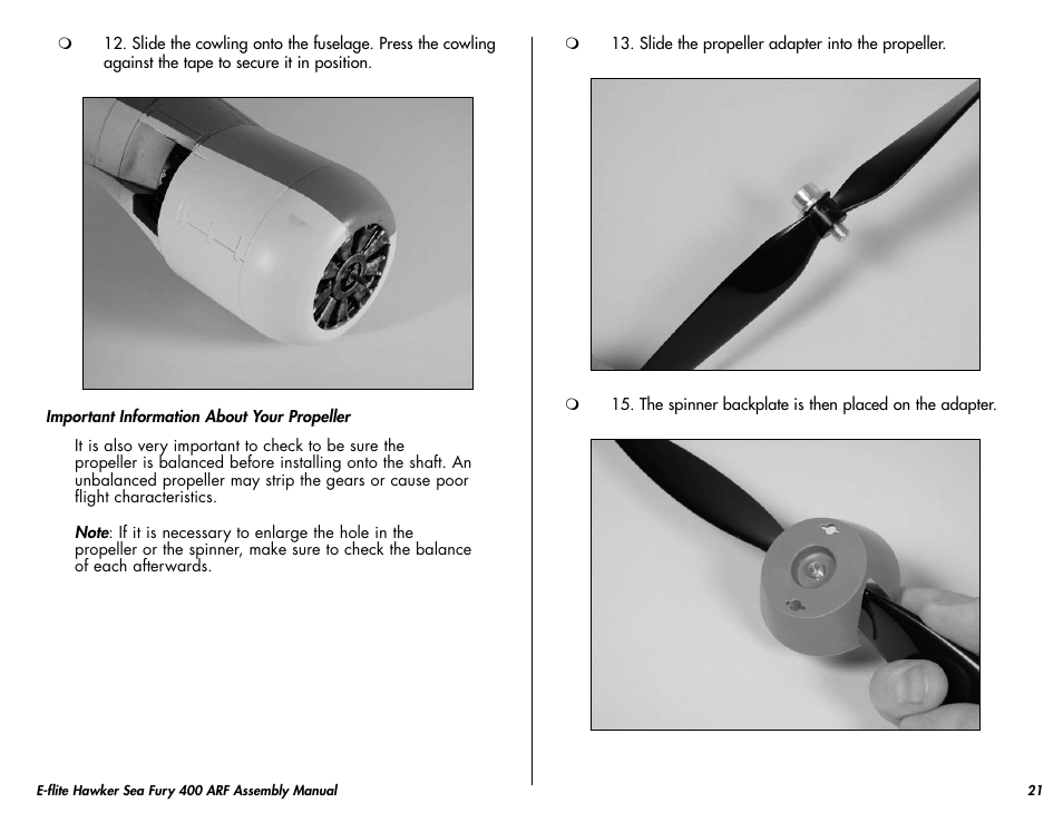 E-flite Hawker Sea Fury 400 ARF User Manual | Page 21 / 40