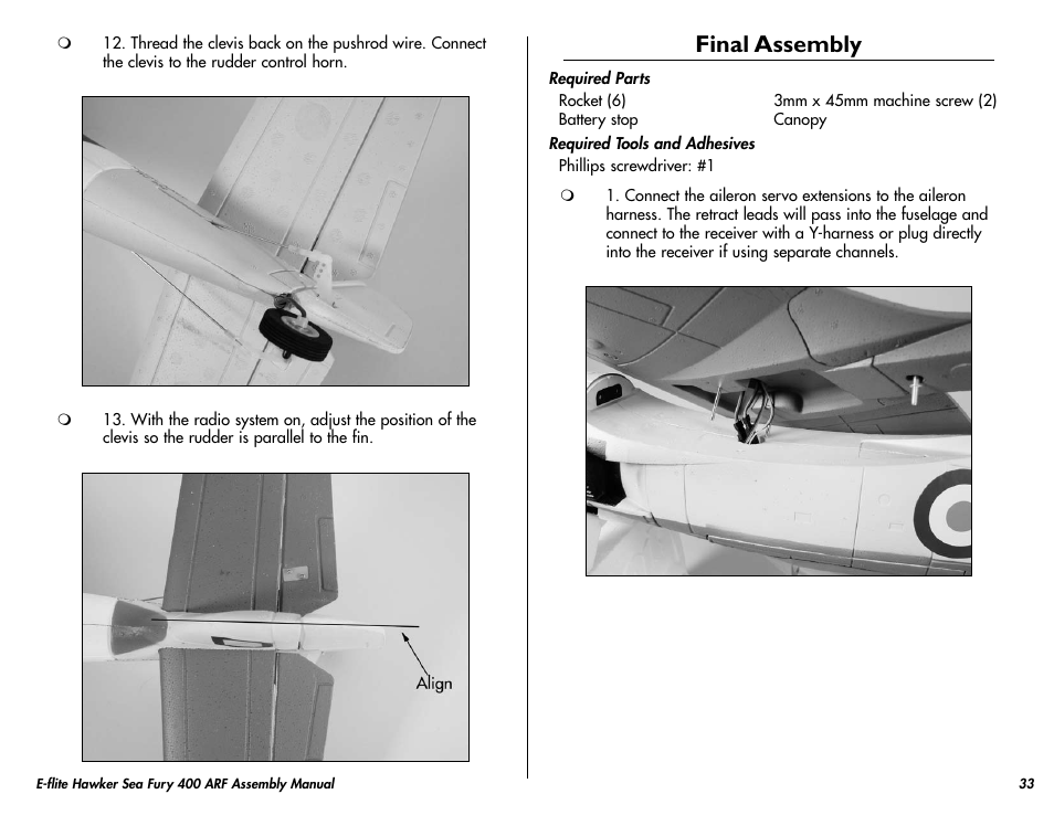 Final assembly | E-flite Hawker Sea Fury 400 ARF User Manual | Page 33 / 40