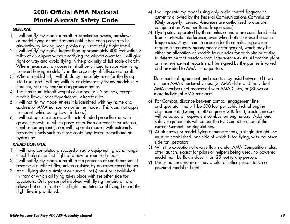 E-flite Hawker Sea Fury 400 ARF User Manual | Page 39 / 40