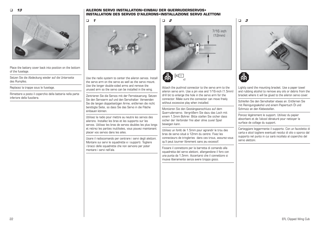 E-flite Clipped Wing Cub 250 ARF User Manual | Page 22 / 40