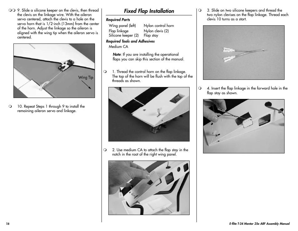 Fixed flap installation | E-flite T-34 Mentor 25e ARF User Manual | Page 16 / 28