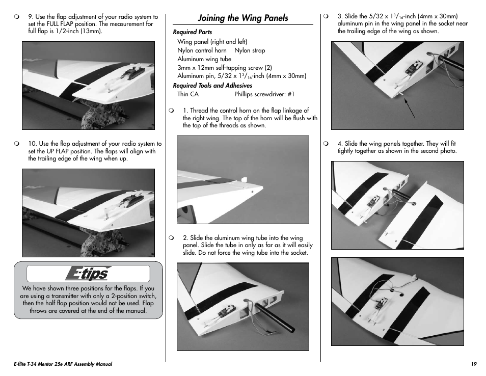 Joining the wing panels | E-flite T-34 Mentor 25e ARF User Manual | Page 19 / 28