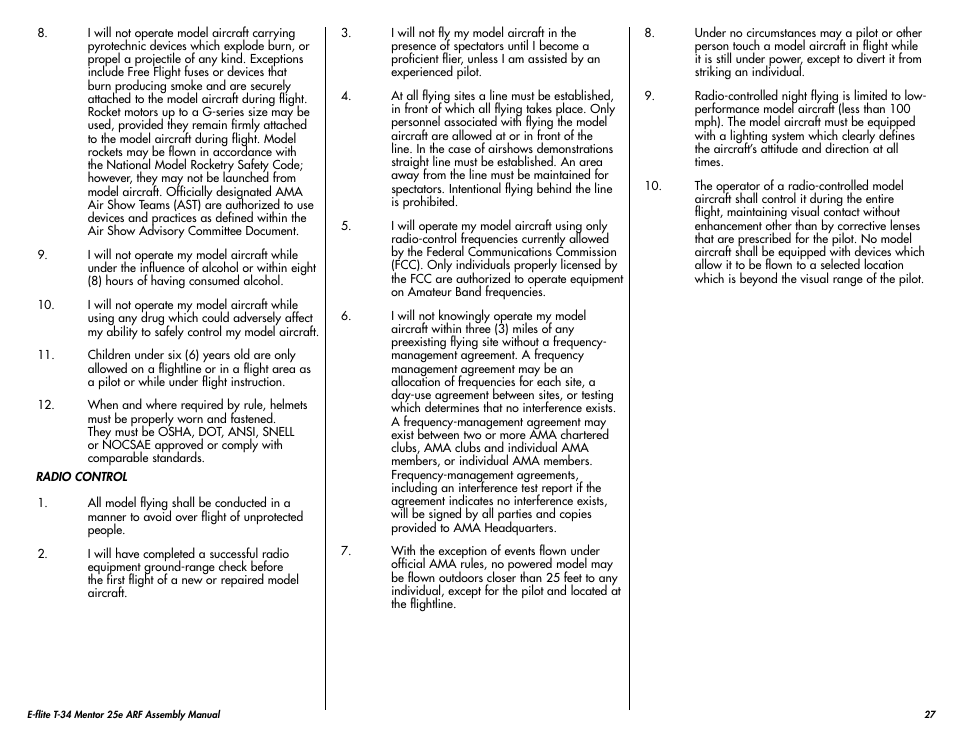 E-flite T-34 Mentor 25e ARF User Manual | Page 27 / 28