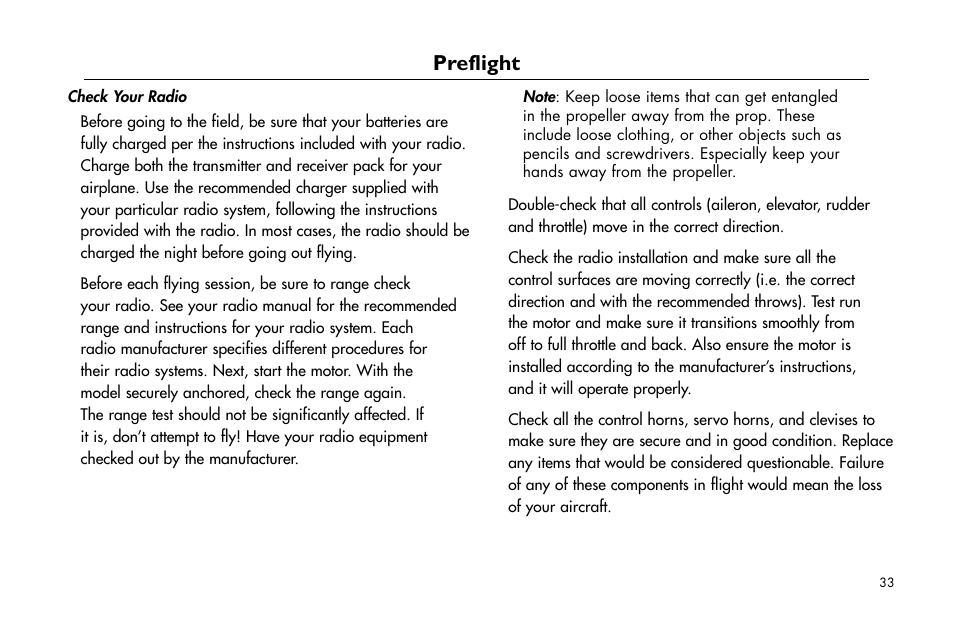 Preflight | E-flite Ultra Stick 25e ARF User Manual | Page 33 / 40