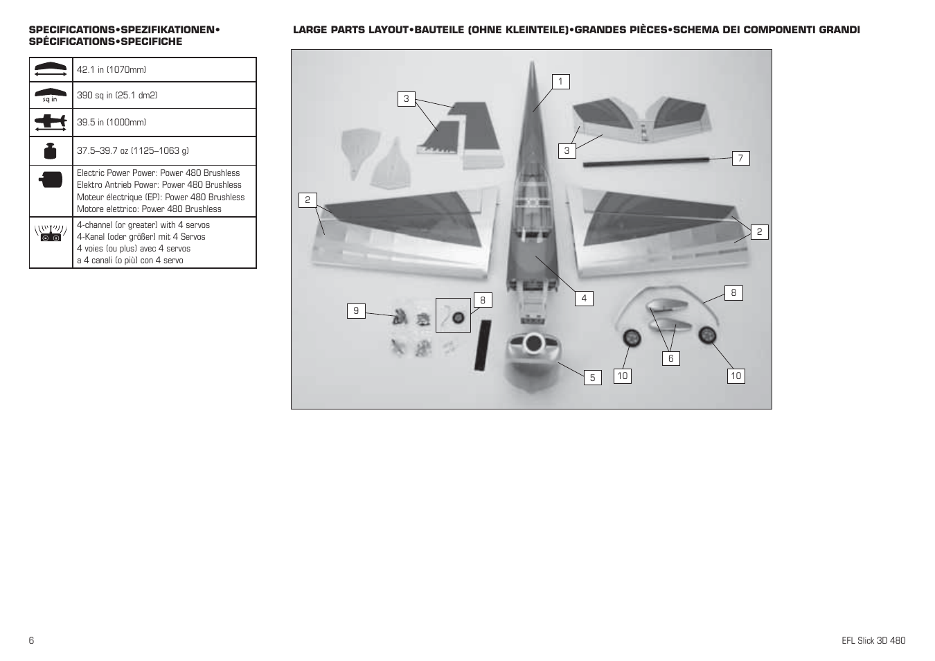 E-flite Slick 3D 480 ARF User Manual | Page 6 / 48