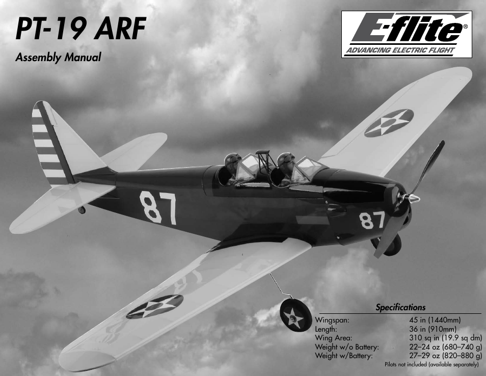 E-flite PT-19 450 ARF User Manual | 44 pages