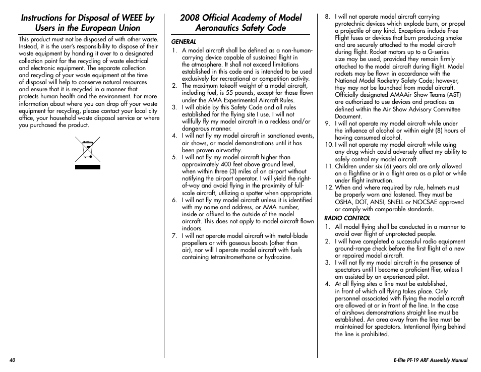 E-flite PT-19 450 ARF User Manual | Page 40 / 44