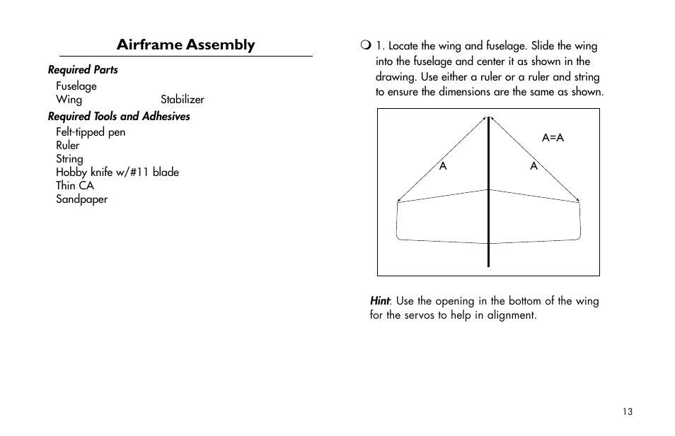 Airframe assembly, Airframe.assembly | E-flite Cap 232 BP ARF User Manual | Page 13 / 44