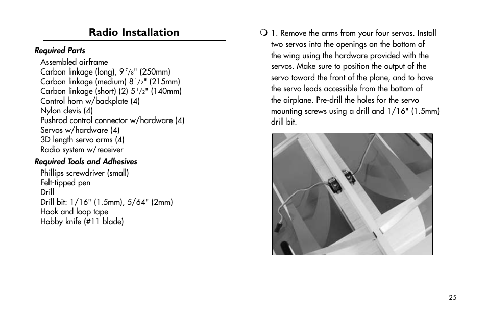 Radio installation, Radio.installation | E-flite Cap 232 BP ARF User Manual | Page 25 / 44