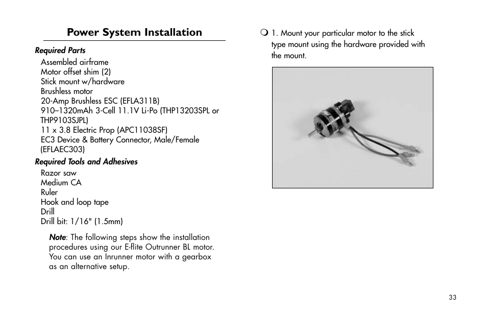 Power system installation, Power.system.installation | E-flite Cap 232 BP ARF User Manual | Page 33 / 44