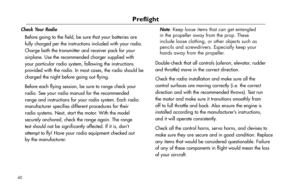 Preflight | E-flite Cap 232 BP ARF User Manual | Page 40 / 44