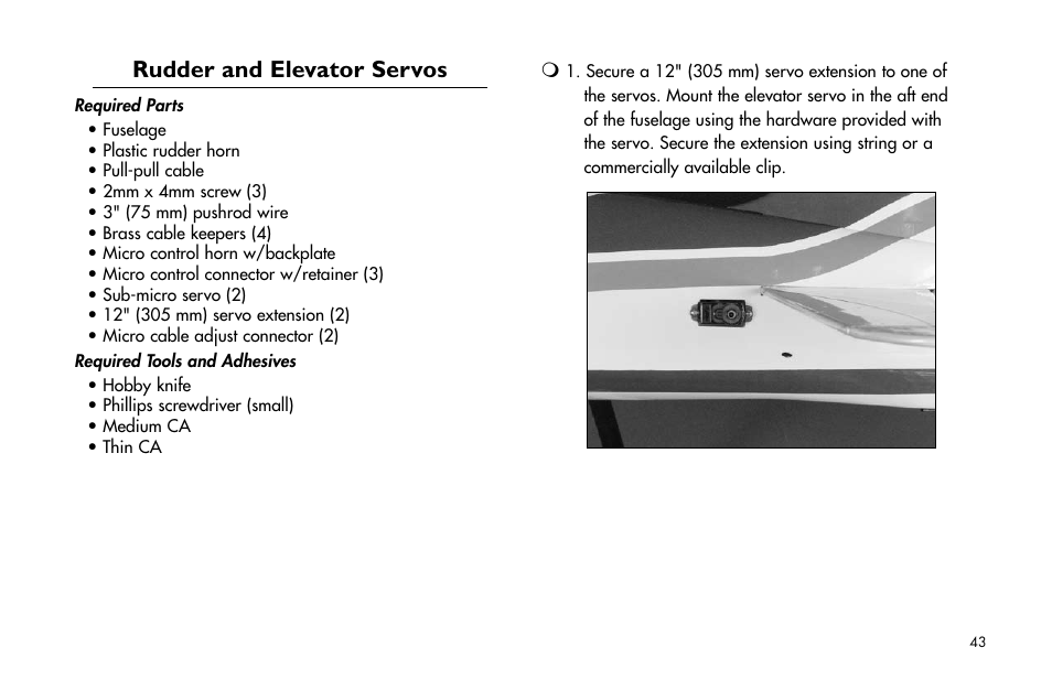 Rudder and elevator servos | E-flite Brio 10 ARF User Manual | Page 43 / 56