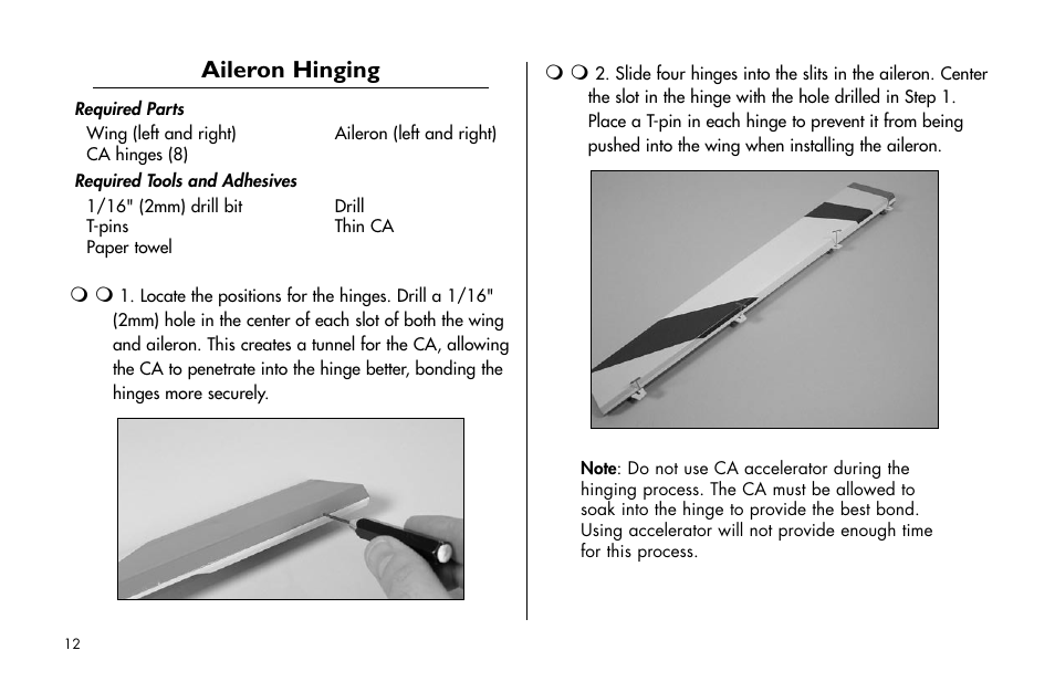 Aileron hinging | E-flite Mini Edge 3D ARF User Manual | Page 12 / 44