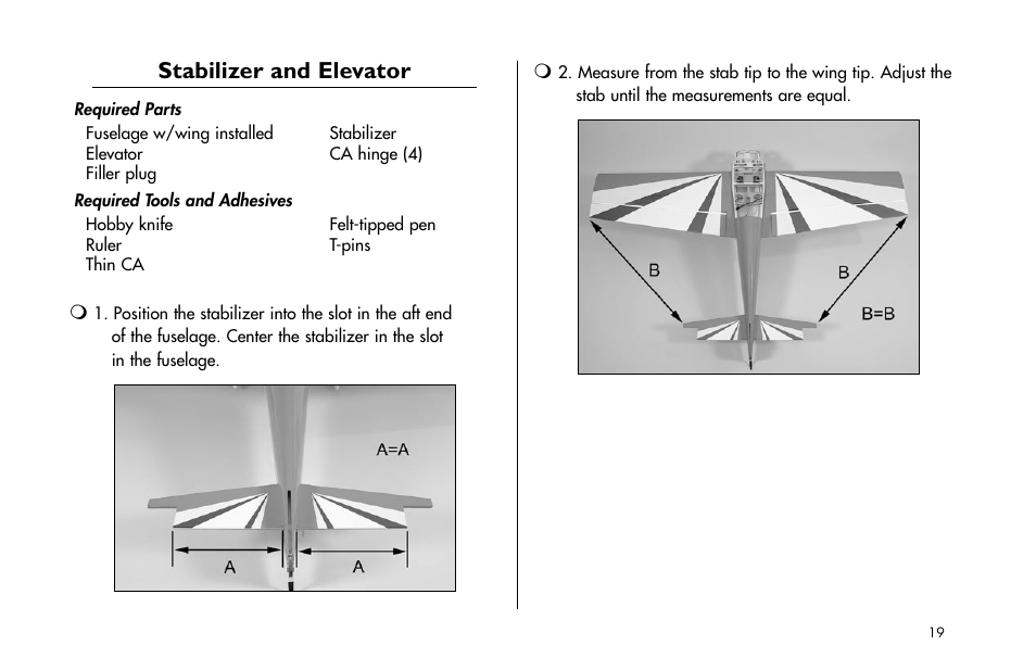 Stabilizer and elevator | E-flite Mini Edge 3D ARF User Manual | Page 19 / 44