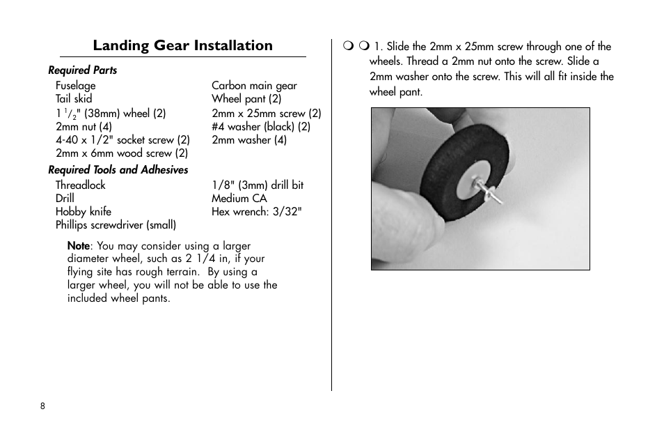 Landing gear installation | E-flite Mini Edge 3D ARF User Manual | Page 8 / 44