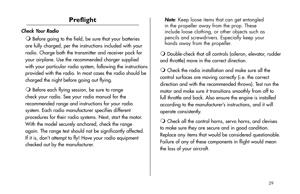 Preflight | E-flite Cessna 182 370 ARF User Manual | Page 29 / 32