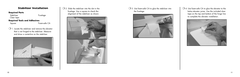 Stabilizer installation | E-flite Ultimate 3D Profile ARF User Manual | Page 10 / 40