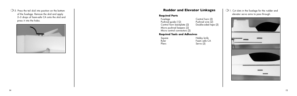 Rudder and elevator linkages | E-flite Ultimate 3D Profile ARF User Manual | Page 14 / 40