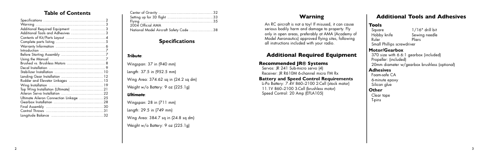 E-flite Ultimate 3D Profile ARF User Manual | Page 2 / 40