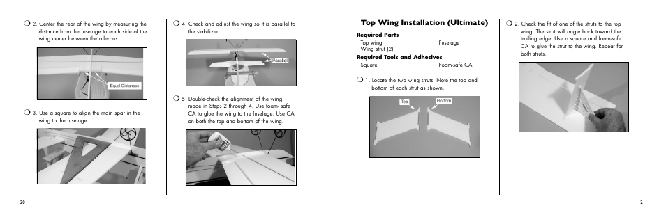 Top wing installation (ultimate) | E-flite Ultimate 3D Profile ARF User Manual | Page 20 / 40