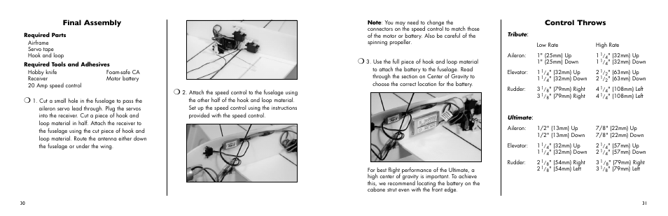 Control throws, Final assembly | E-flite Ultimate 3D Profile ARF User Manual | Page 31 / 40