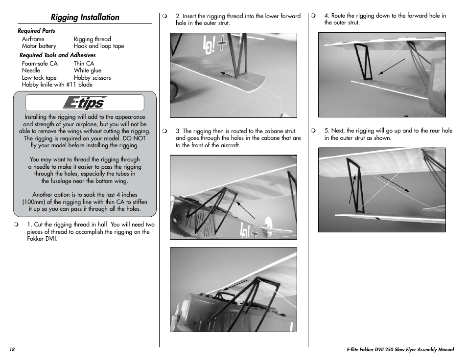 Rigging installation | E-flite Fokker DVII 250 ARF User Manual | Page 18 / 28