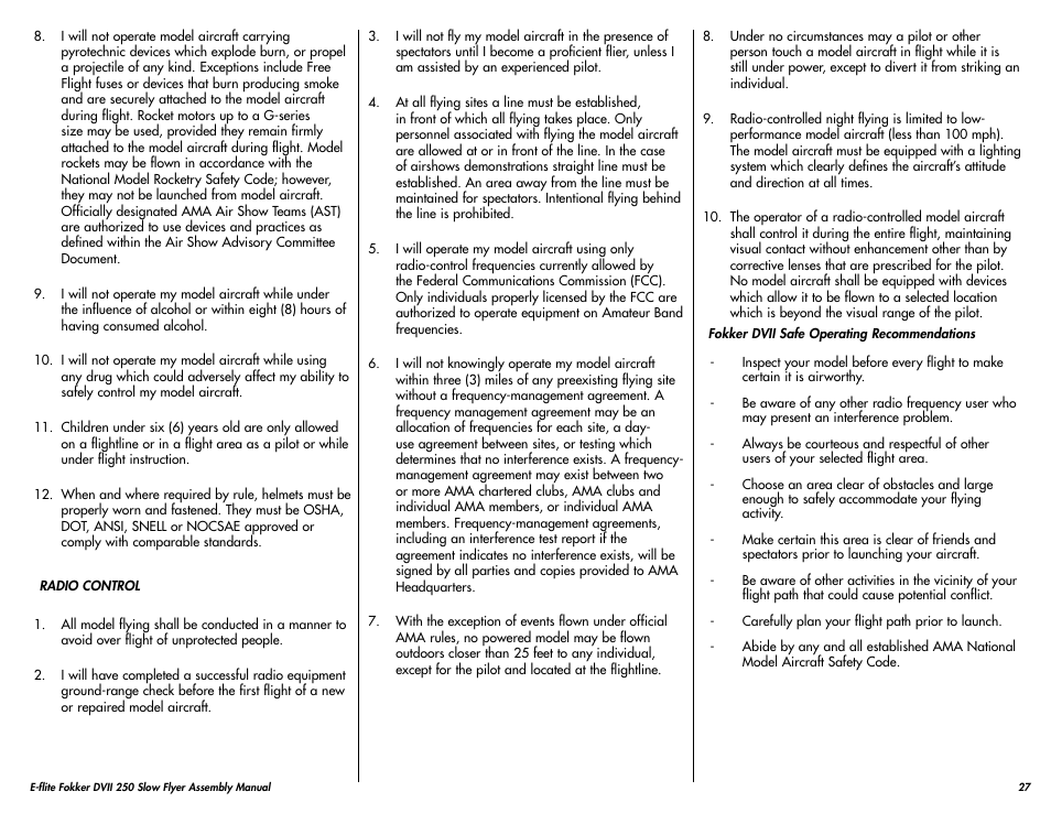 E-flite Fokker DVII 250 ARF User Manual | Page 27 / 28