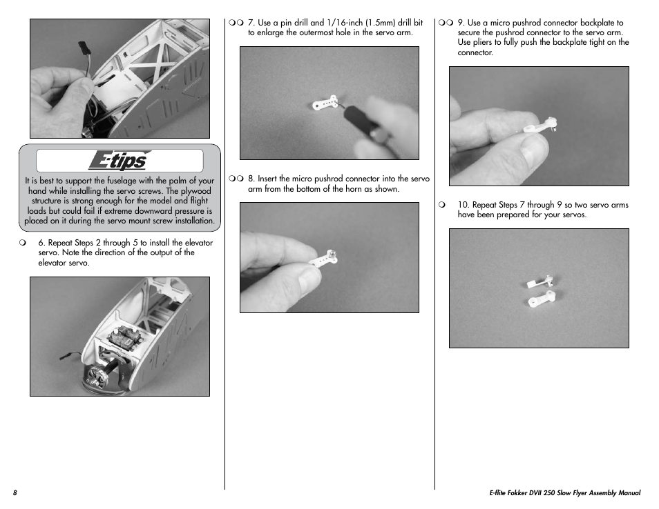 E-flite Fokker DVII 250 ARF User Manual | Page 8 / 28