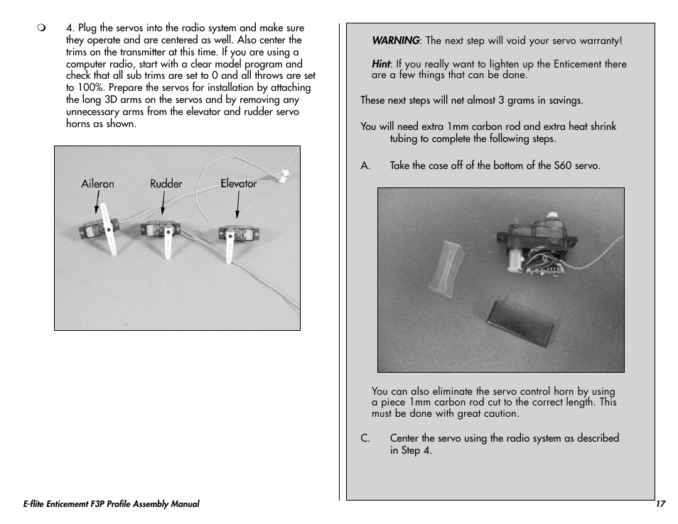 E-flite Enticement F3P ARF User Manual | Page 17 / 36