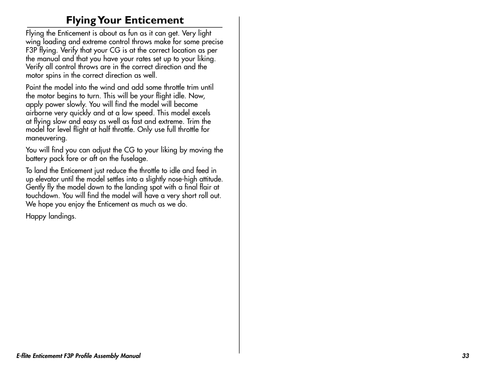 Flying your enticement | E-flite Enticement F3P ARF User Manual | Page 33 / 36