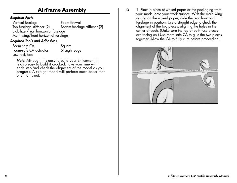 Airframe assembly | E-flite Enticement F3P ARF User Manual | Page 8 / 36