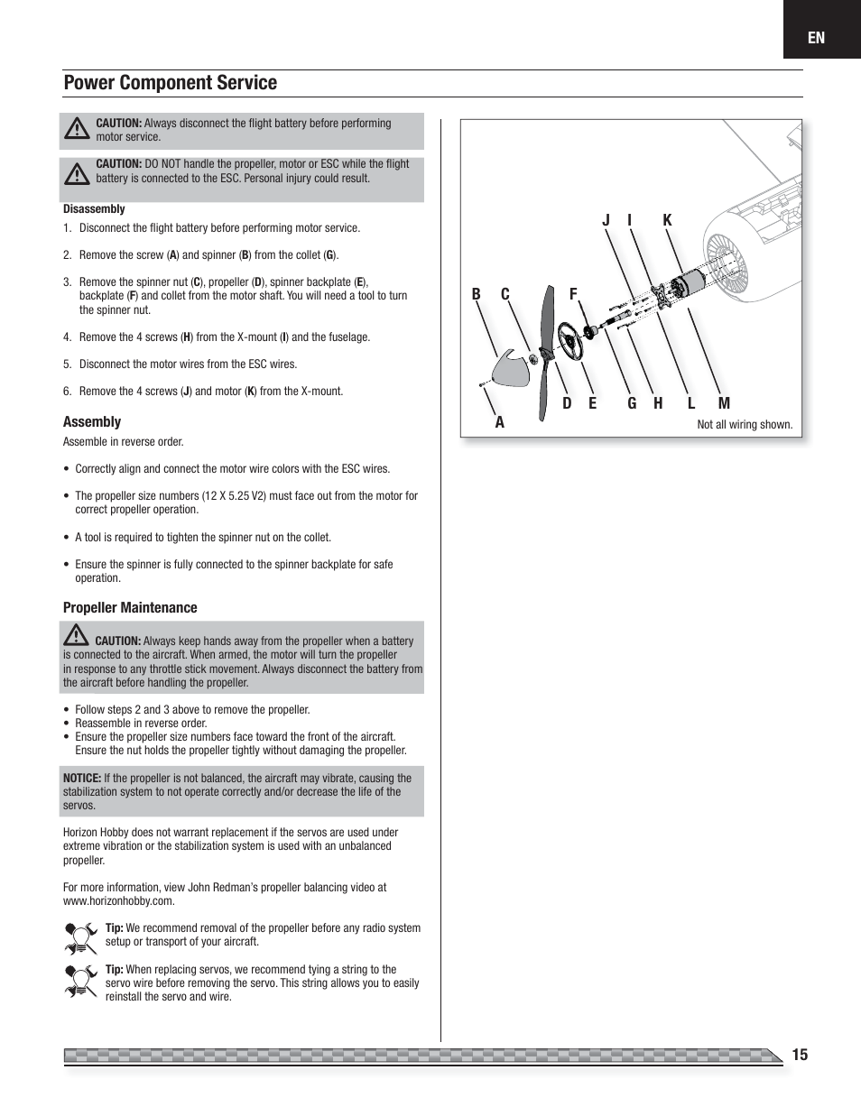 Power component service | E-flite Carbon-Z Yak 54 3X BNF Basic User Manual | Page 15 / 23