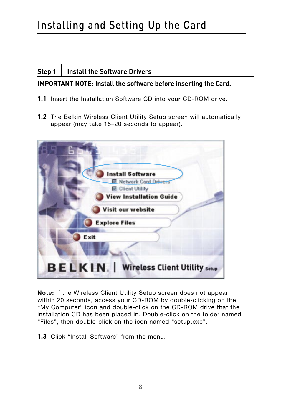 Installing and setting up the card | Belkin F5D9010 User Manual | Page 10 / 45