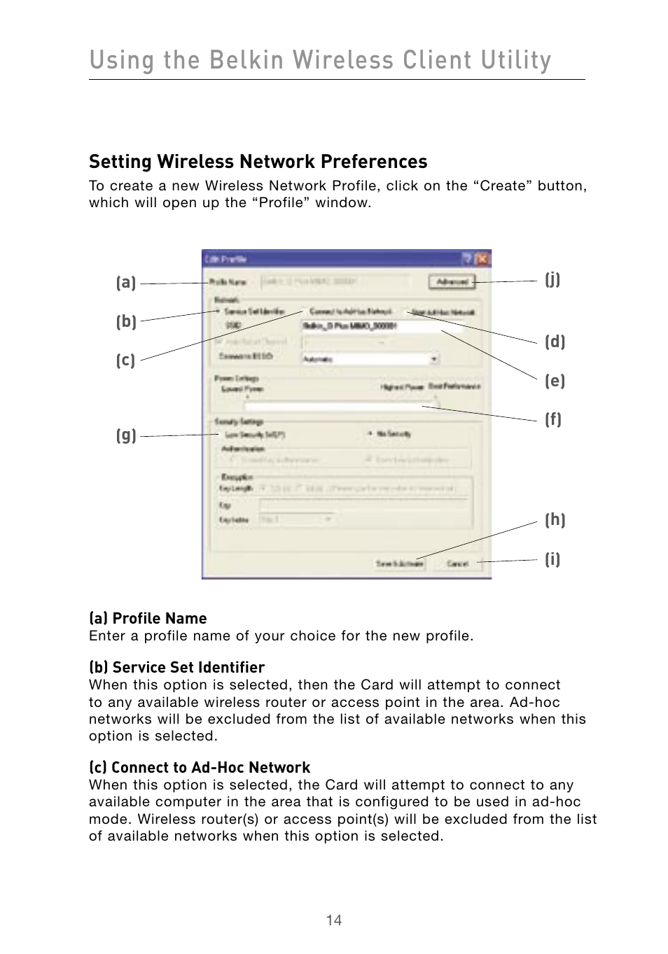 Using the belkin wireless client utility | Belkin F5D9010 User Manual | Page 16 / 45